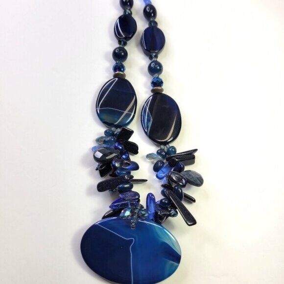 Chunky Black & Blue  Acrylic Nugget Bead Statement Necklace - Picture 2 of 10